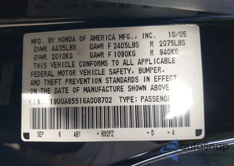 2006 Acura Tl from USA, damaged, VIN 19UUA65516A008702